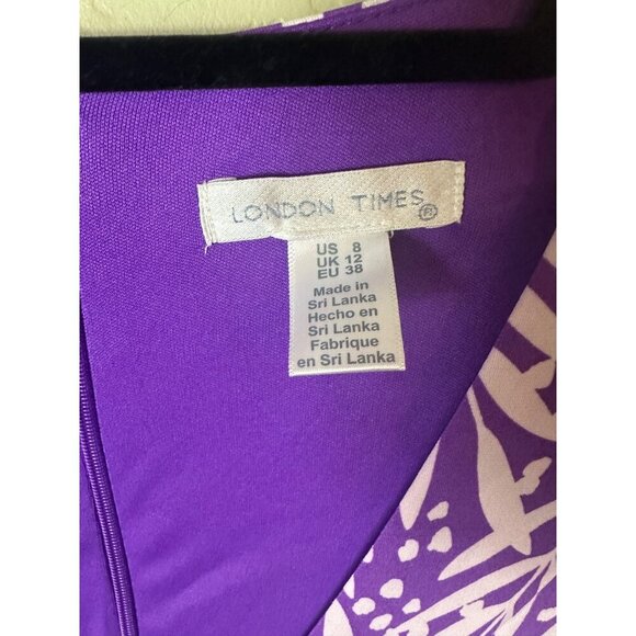 NWT London Times Women's Dress V-Neck Ruffle Sleeve Purple SZ 8 - Picture 6 of 6
